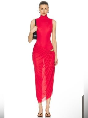 Christopher Esber Cutout Draped Watermelon Red Maxi Dress